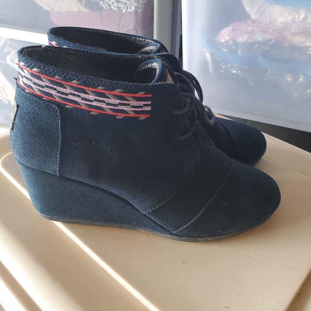 TOMS blue suede booties